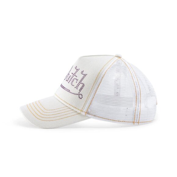 Von Dutch Rhinestone Trucker Hat – White with Purple Rhinestones MSRP89 main image 4